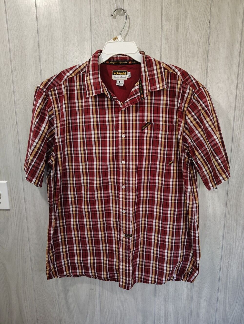 Men's Ecko Unltd Classic Material Plaid Short Sleeve Button Up Shirt Casual Size